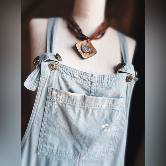 OOAK Vintage Spiderwear Sage Cotton Artisan Repurposed Overalls M/L - Picture 7 of 12